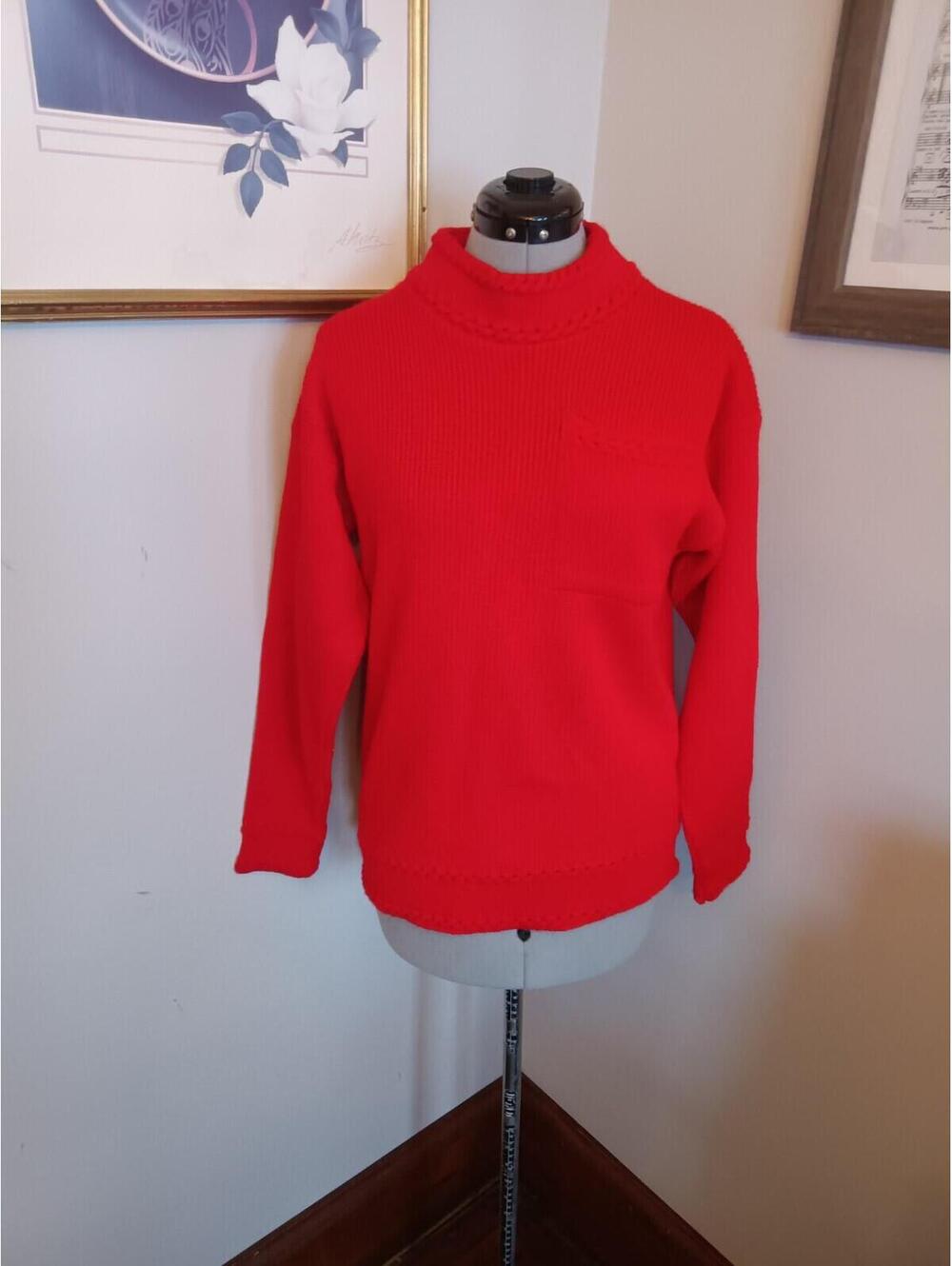 Nan Dorsey Red Vintage Sweater Size Medium 70s 80s Mock Neck Sweater Made In USA